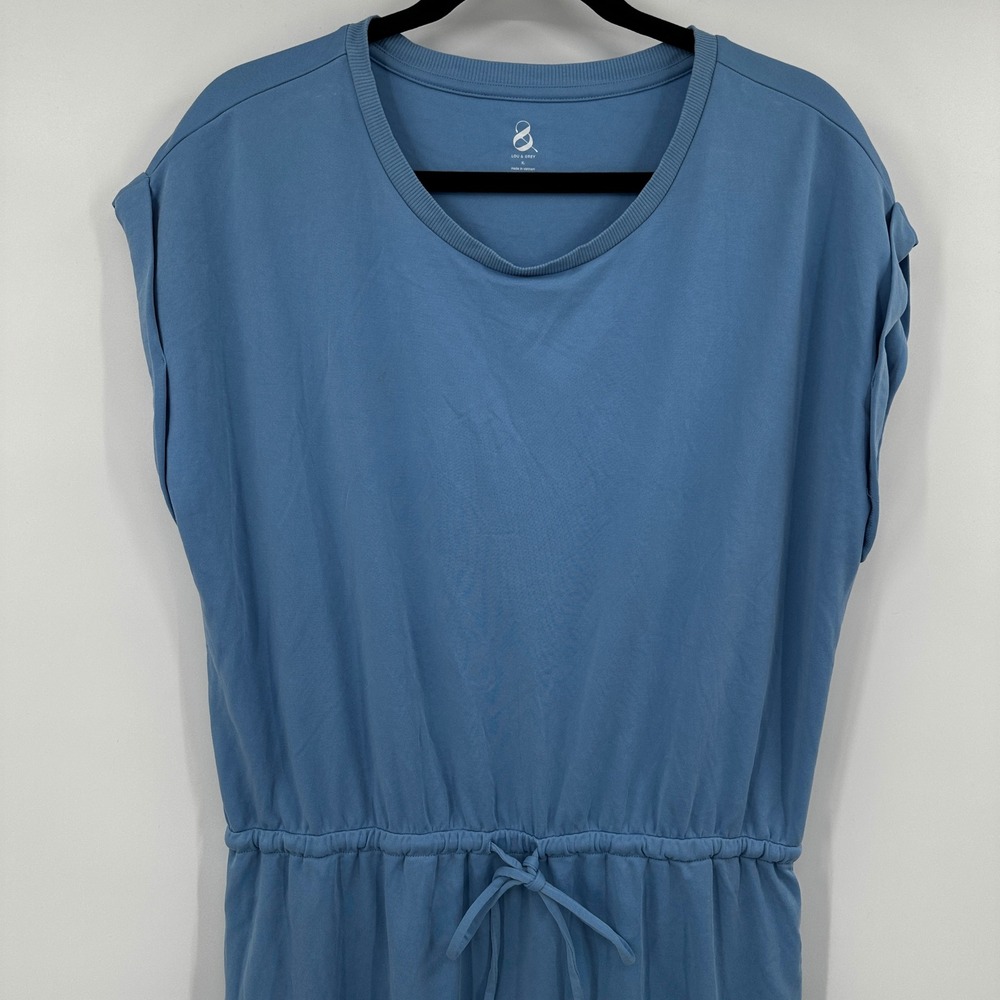 Lou & Grey Blue Soft Modal Blend Drawstring Waist T-Shirt Dress XL Pocket Lounge - Picture 2 of 10